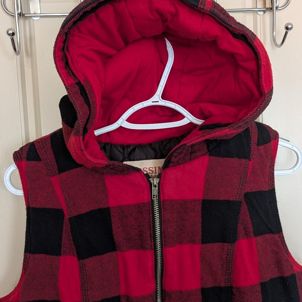 MOSSIMO Vintage Women's Plaid Hoodie Vest - Quilted Lining - Red/Black - Size L